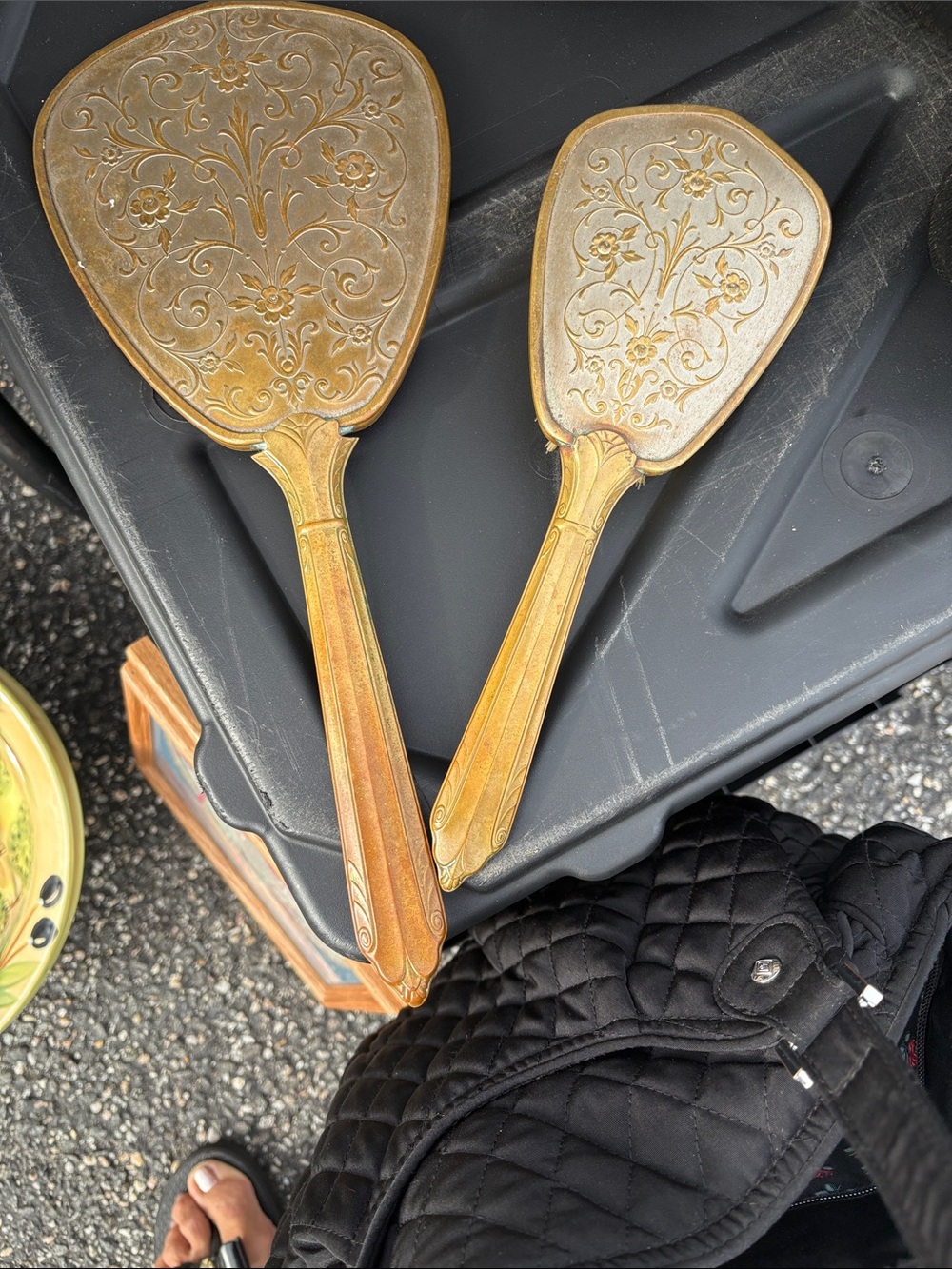 Elegant Gold Floral Hand Mirror Set - Decorative Vanity Accent